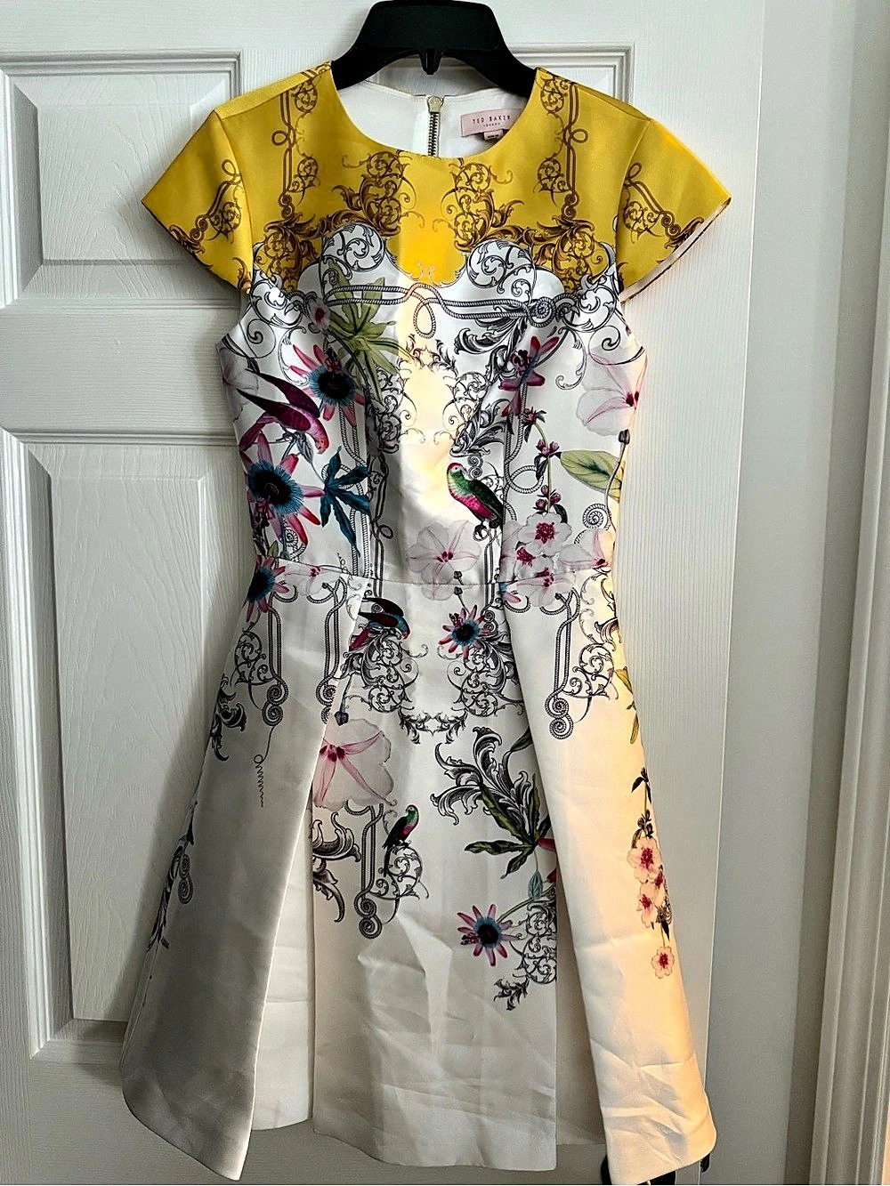 Ted Baker Reliat Dress Floral Midi in Yellow & White